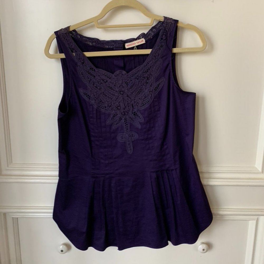 Rebecca Taylor Purple Eyelet Pleated Top